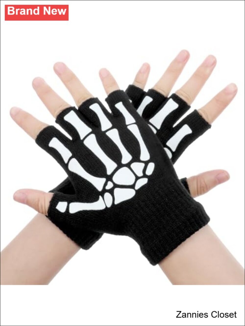 👻 Skeleton Fingerless Gloves Goth Skull Gloves Adult One Size